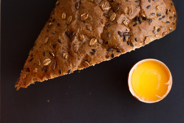 Homemade slice bread with fresh egg and cereals