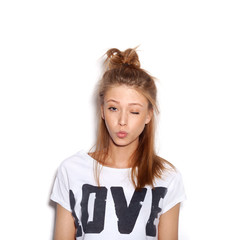 young woman winking