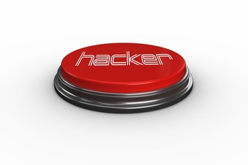 Hacker against digitally generated red push button