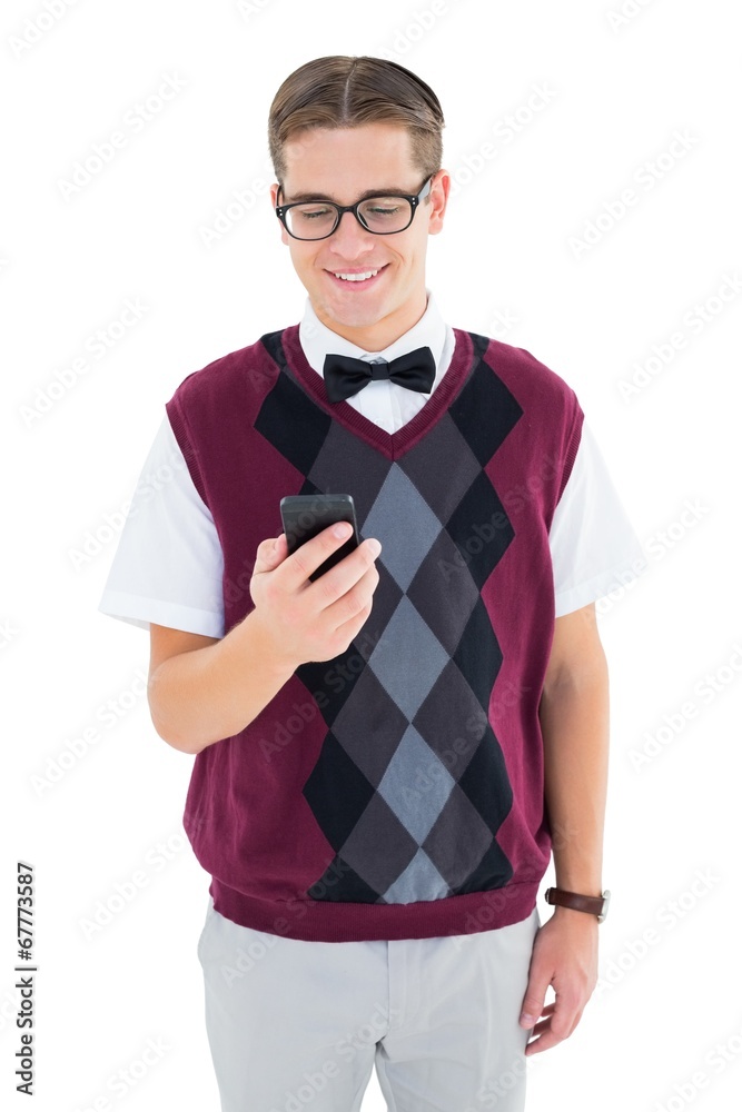 Poster Geeky hipster sending a text