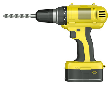 Yellow cordless drill, 3D render