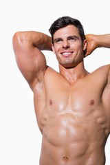 Fototapeta premium Smiling shirtless muscular man