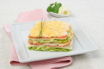 lasagna with zucchini and smoked salmon