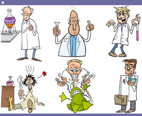 scientists characters cartoon set
