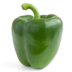Single green bell pepper isolated on white.