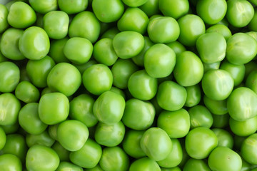 Fresh garden peas shot from above.