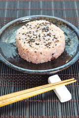 Japanese rice ball steamed red bean with sesame
