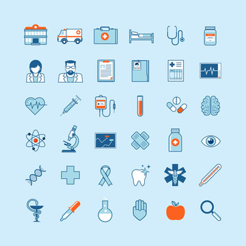 Set of flat design icons on medicine theme