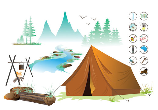 view of camping and equipment symbols