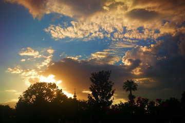 Sunset in a park