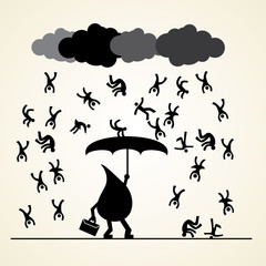 Raindrop going to job, people fall out of the sky