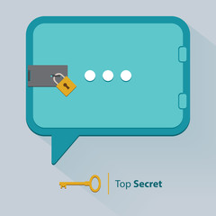 Flat Icon of Top Secret Speech Bubble with Key Lock