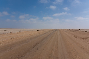 Fototapeta na wymiar Road between desert and ocean