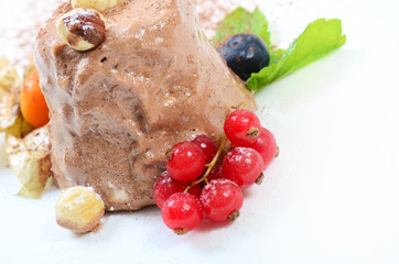 Ice-cream with chocolate and wood nuts