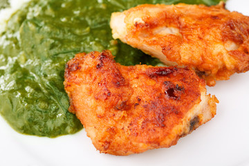 Fried Chicken Strips with spinach