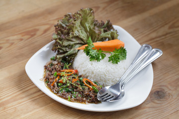 thai spicy food basil beef fried rice