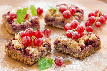 berry tart with fresh red currants, selective focus