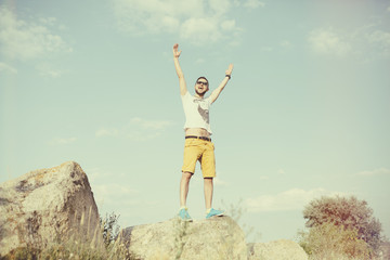 Handsome man outdoors portrait with a retro vintage instagram fi