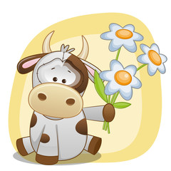 Obraz na płótnie Canvas Cow with flowers