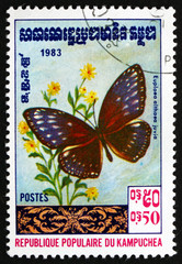Fototapeta na wymiar Postage stamp Cambodia 1983 Euploea Althaea, Butterfly