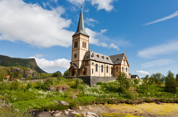Fototapeta na wymiar Church on lofoten islands, Norway.