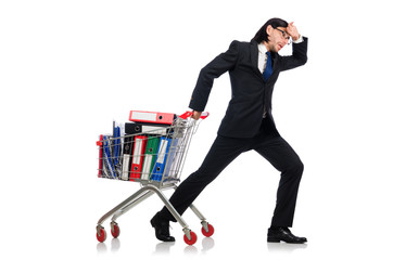 Man with business folders isolated on white