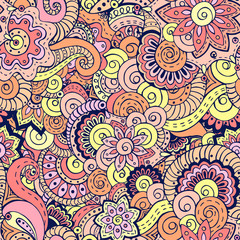 Seamless asian floral retro background pattern in vector.