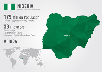 Nigeria world map with a pixel diamond texture. - obrazy, fototapety, plakaty