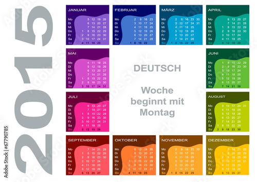 Jahreskalender 2015 Deutsch Woche Beginnt Mir Montag Stock