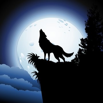 Wolf Howling at Blue Moon