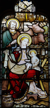 Nativity: the birth of Jesus in stained glass