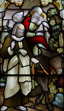Flight into Egypt in stained glass