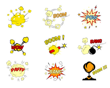 Set of comic cartoon text explosions