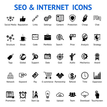 Set of silhouetted SEO and internet icons