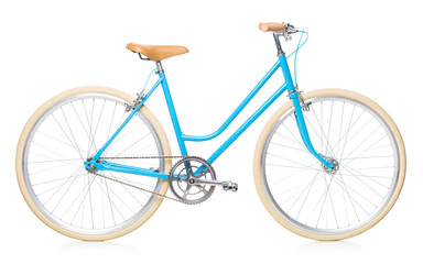 Obraz premium Stylish womens blue bicycle isolated on white