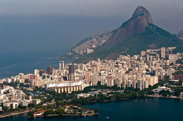 Obraz premium Aerial View of Rio de Janeiro Mountains, Lake, Urban Areas