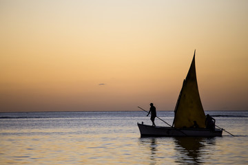 Boat on the lagoon in Mont-Choisy beach, Mauritius island