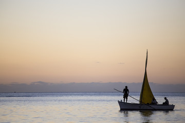 Boat on the lagoon in Mont-Choisy beach, Mauritius island