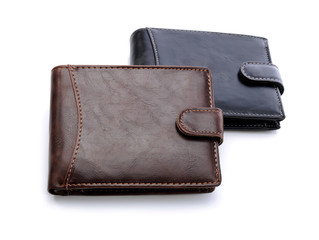 Mens leather wallets on a white background