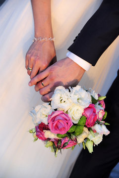 bridal, bride, bouqet, flowers, hands, love, wedding