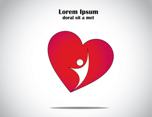 red love heart human boy girl happily dancing with hands up