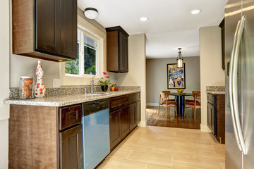 Modern kitchen inteior with dining area in new house