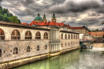 Fototapeta na wymiar Waterfront in Ljubljana, Slovenia