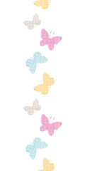 Textile textured colorful butterflies vertical seamless pattern