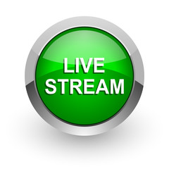live stream green glossy web icon