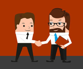 Lucky businessman is shaking hands with a colleague