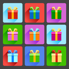 Flat gift box icons set