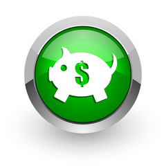 piggy bank green glossy web icon