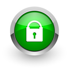 padlock green glossy web icon