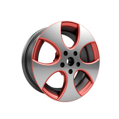 Obraz premium Polished chrome rim wheel on white